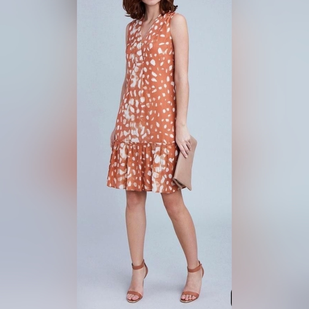 Etcetera Silk Animal Print Ruffle Hem Summer Dress